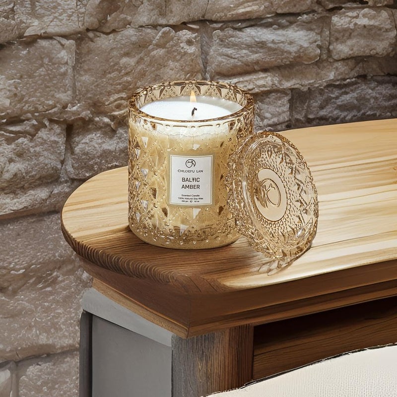 Chloefu LAN Amber Candles  Luxury Candles for Home Scented  Long Burning Time  Holiday Candles  All Natural Soy Wax Decorative Candles  Scented Candle Gifts for Men&Women  8.1oz - Image 3